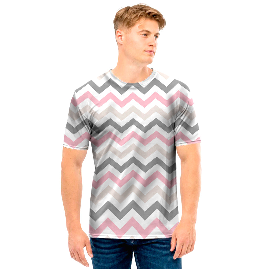 Pink White And Grey Chevron Print Men's T-Shirt