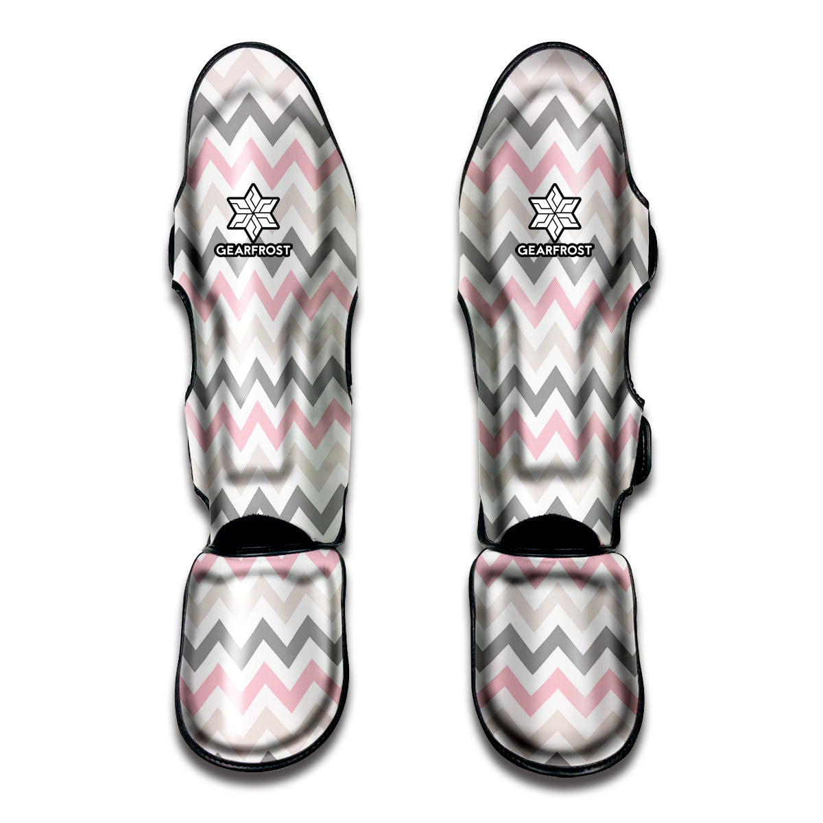 Pink White And Grey Chevron Print Muay Thai Shin Guards