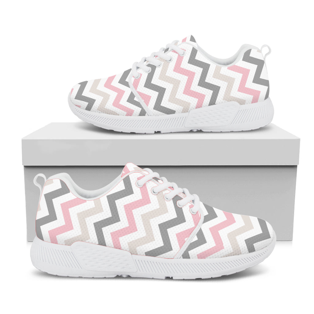 Pink White And Grey Chevron Print White Athletic Shoes