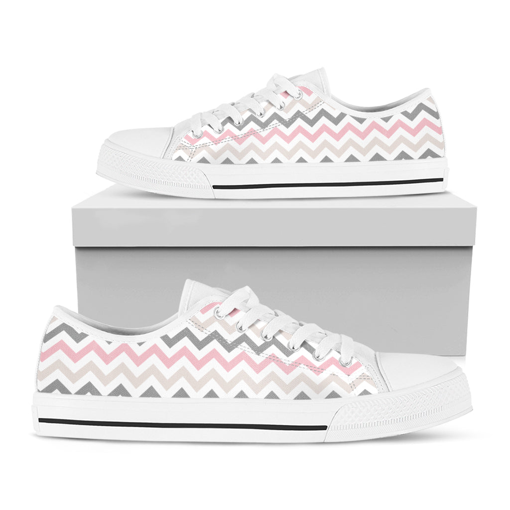 Pink White And Grey Chevron Print White Low Top Shoes