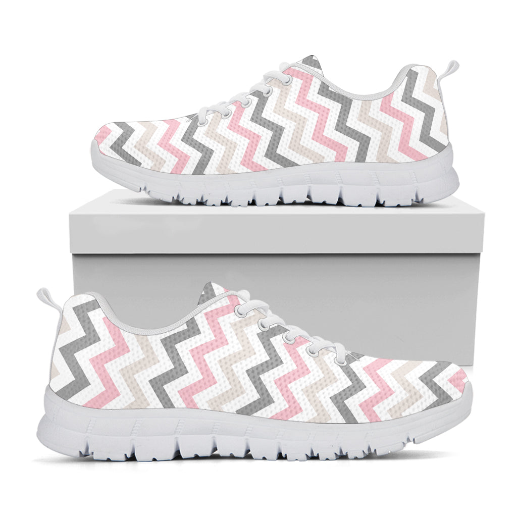 Pink White And Grey Chevron Print White Sneakers