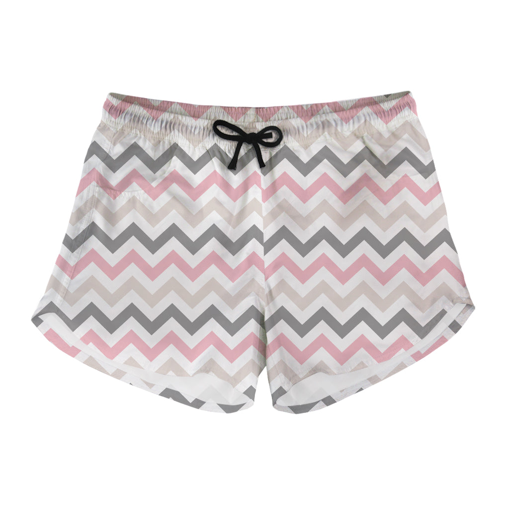 Pink White And Grey Chevron Print Women's Shorts