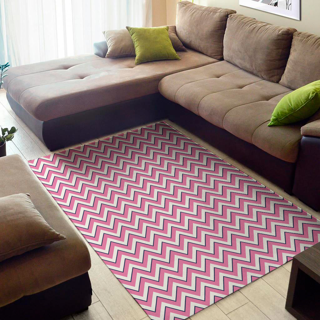 Pink White And Navy Chevron Print Area Rug