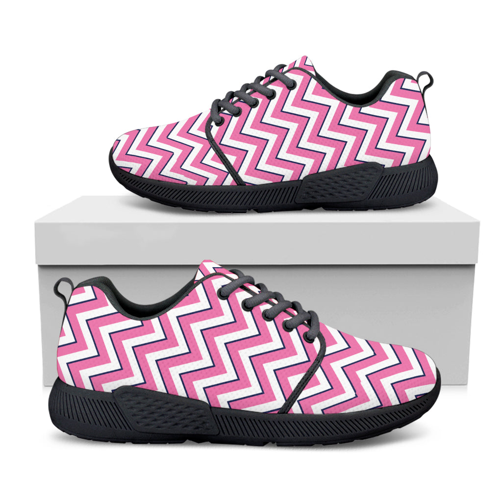 Pink White And Navy Chevron Print Black Athletic Shoes