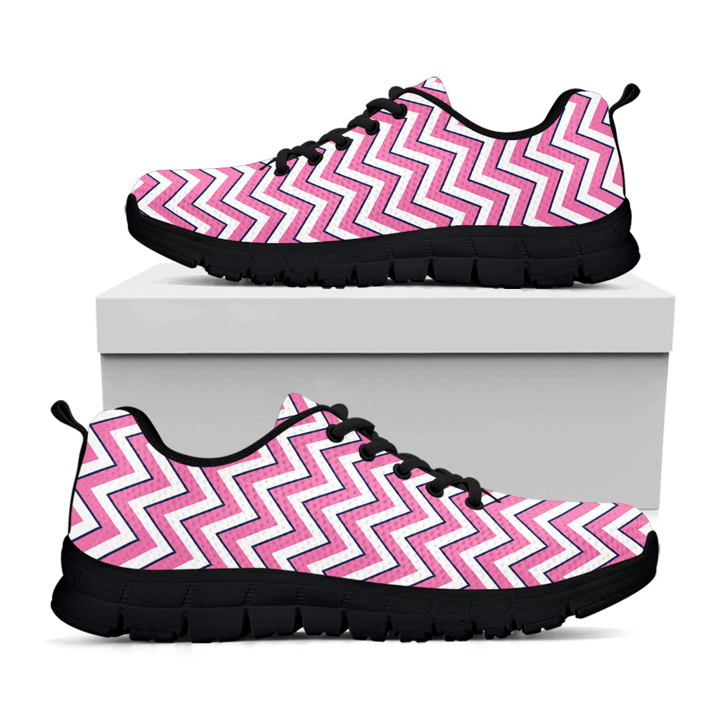 Pink White And Navy Chevron Print Black Sneakers