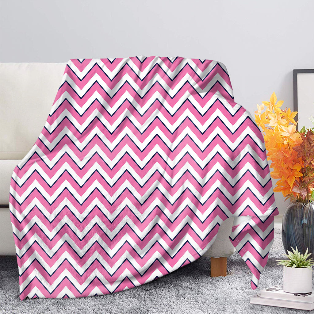 Pink White And Navy Chevron Print Blanket