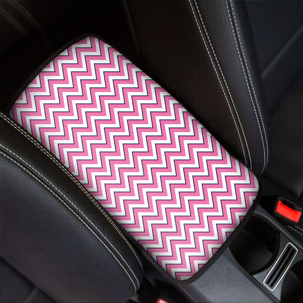 Pink White And Navy Chevron Print Car Center Console Cover