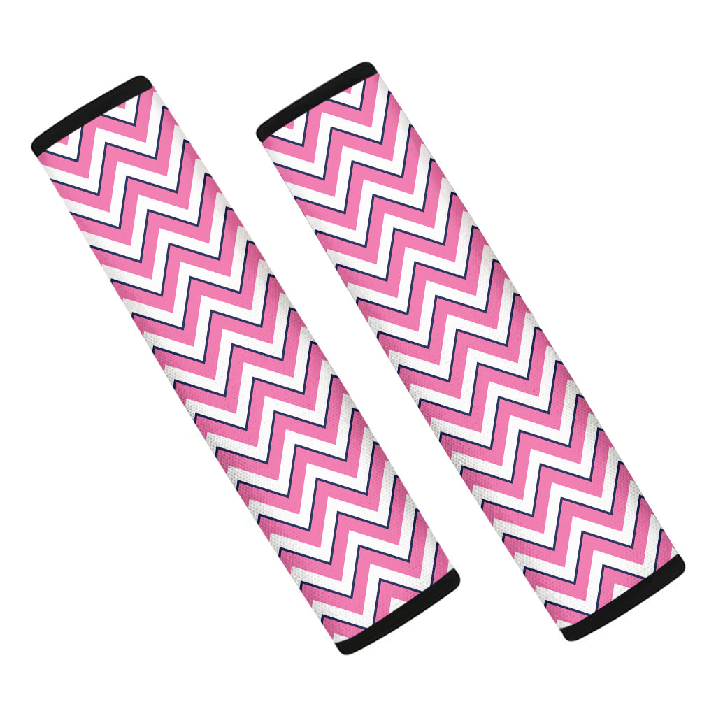 Pink White And Navy Chevron Print Car Seat Belt Covers