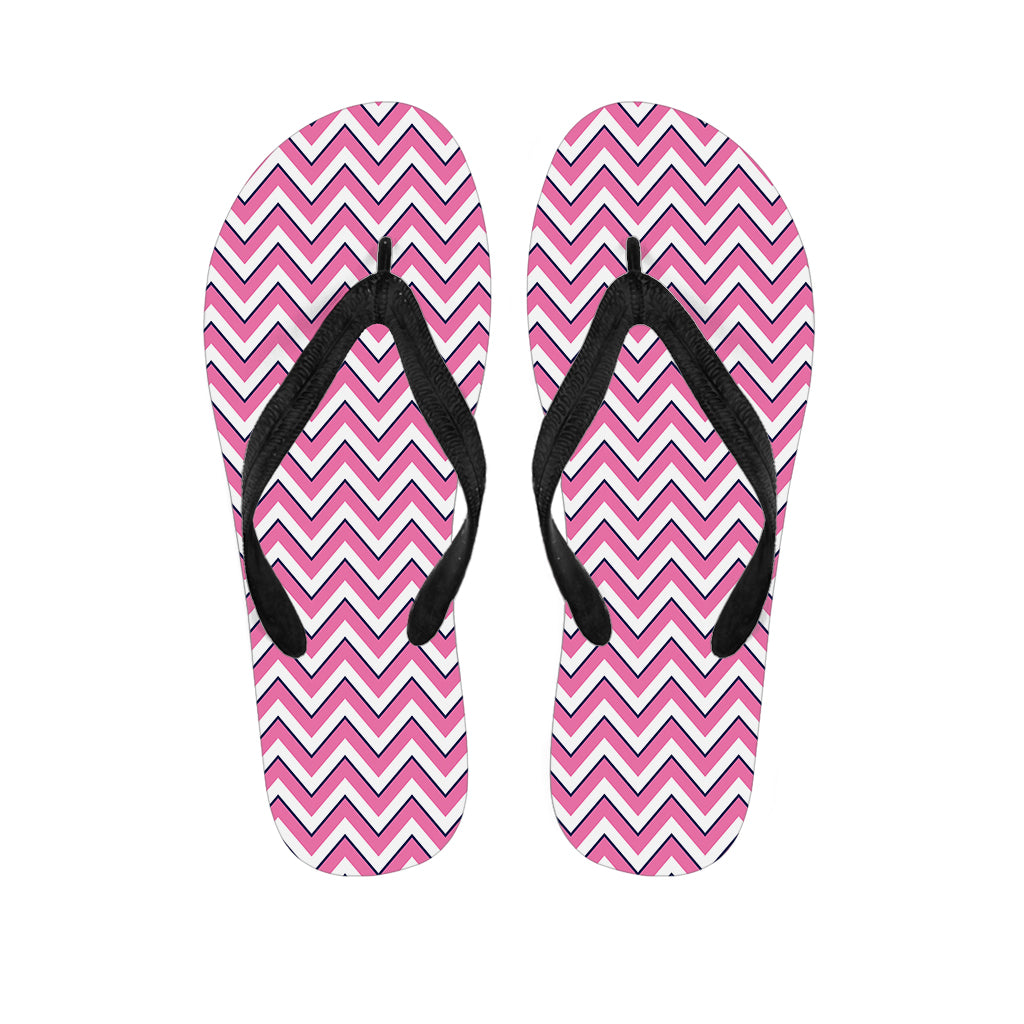 Pink White And Navy Chevron Print Flip Flops