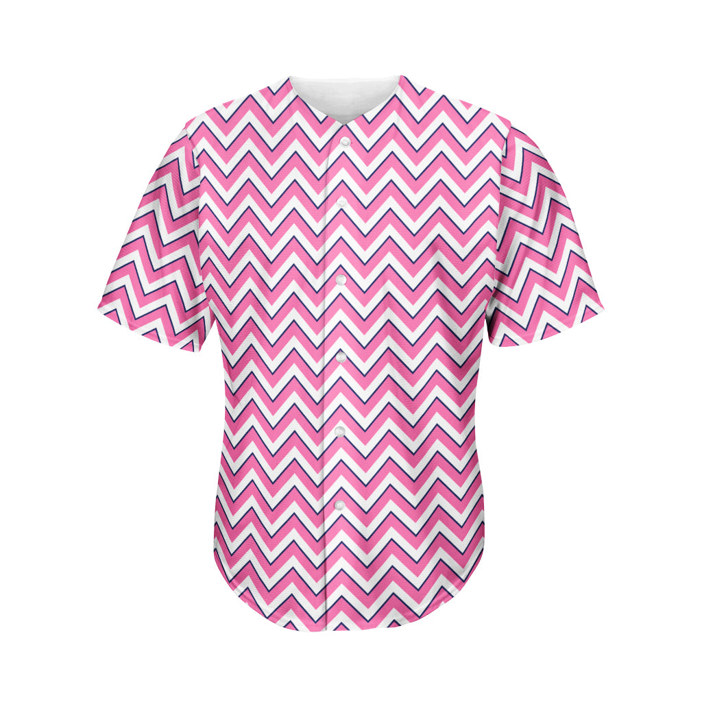 Pink White And Navy Chevron Print Men's Baseball Jersey