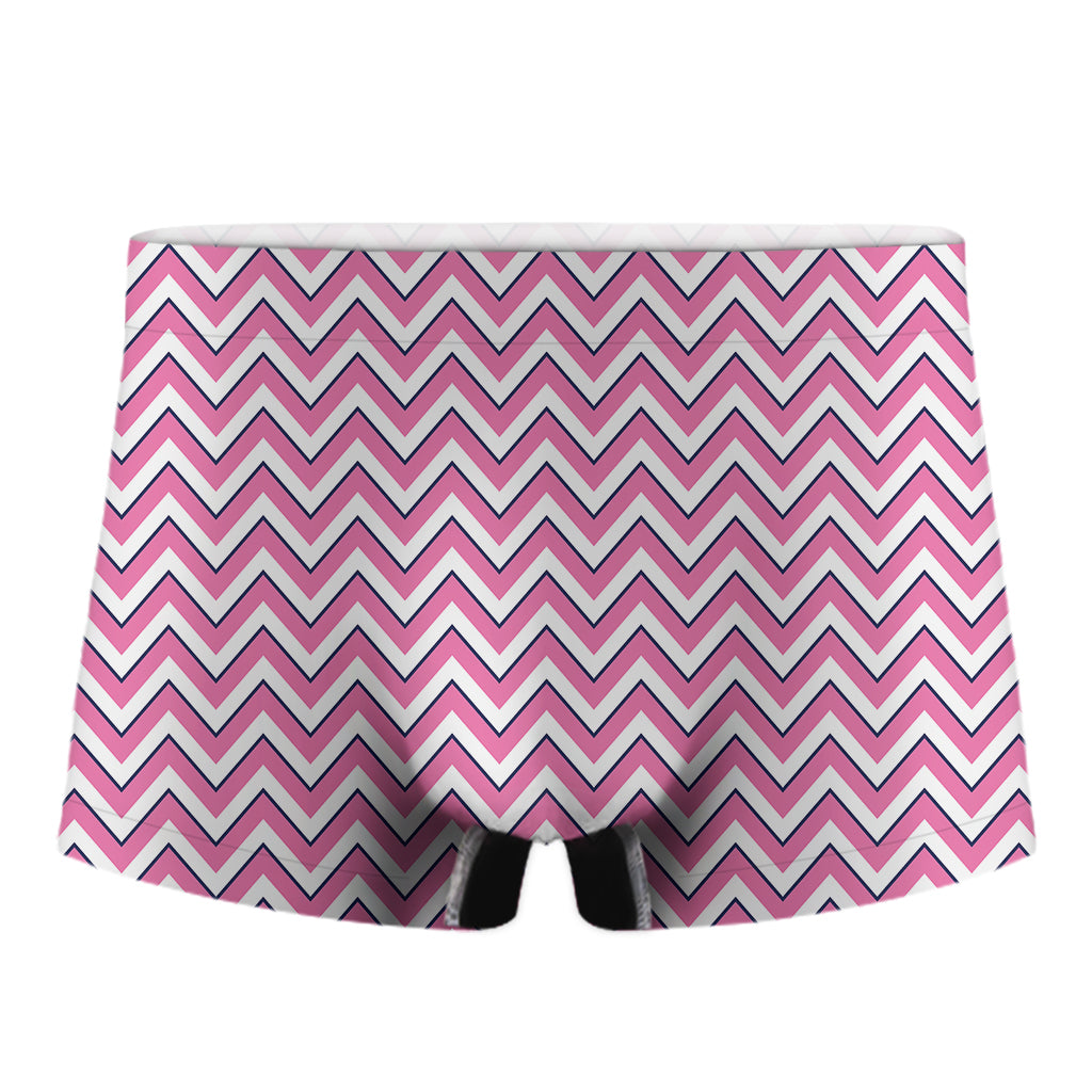 Pink White And Navy Chevron Print Men's Boxer Briefs