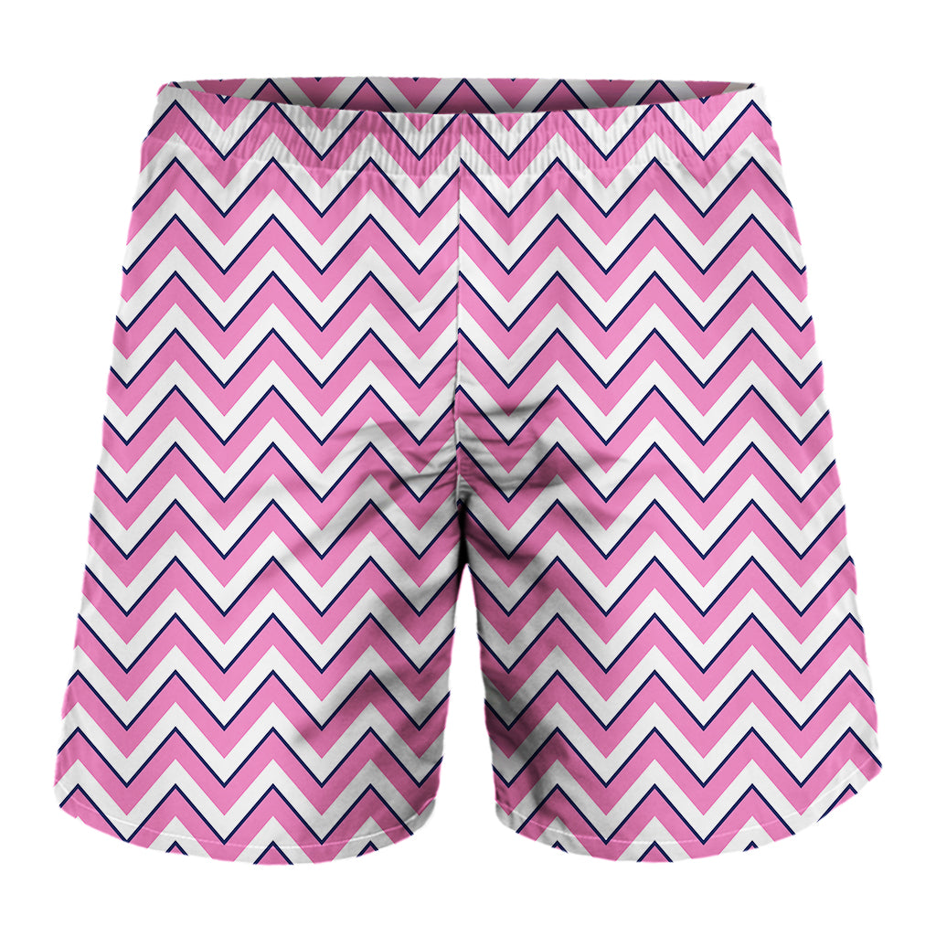 Pink White And Navy Chevron Print Men's Shorts