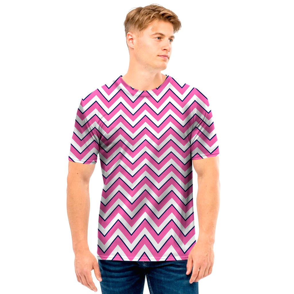 Pink White And Navy Chevron Print Men's T-Shirt