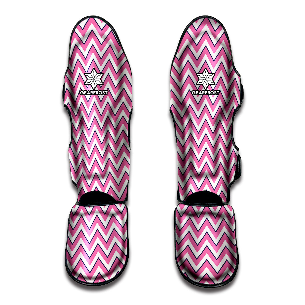 Pink White And Navy Chevron Print Muay Thai Shin Guards