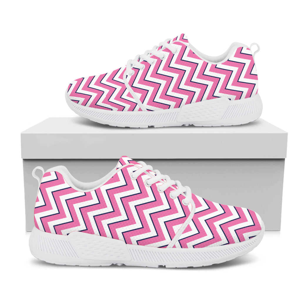 Pink White And Navy Chevron Print White Athletic Shoes