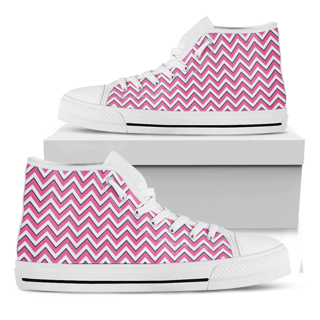 Pink White And Navy Chevron Print White High Top Shoes