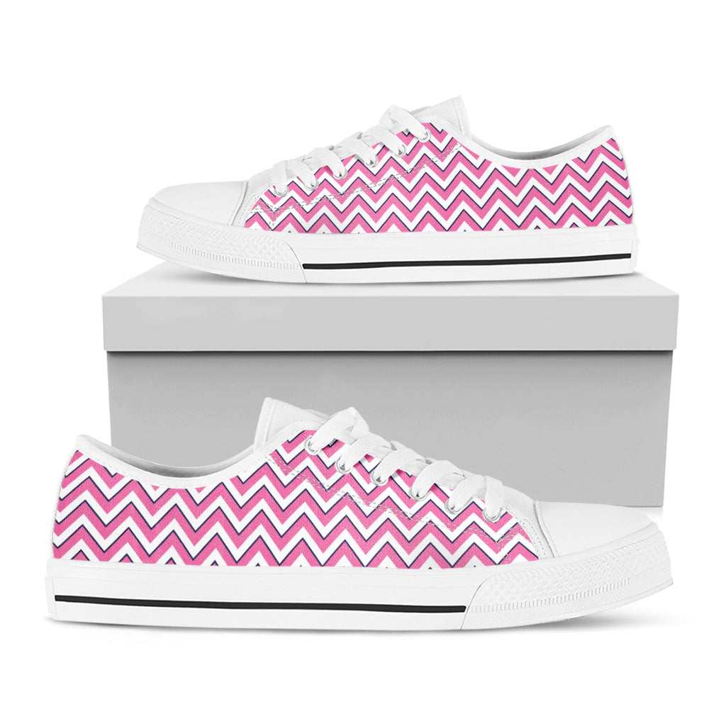 Pink White And Navy Chevron Print White Low Top Shoes