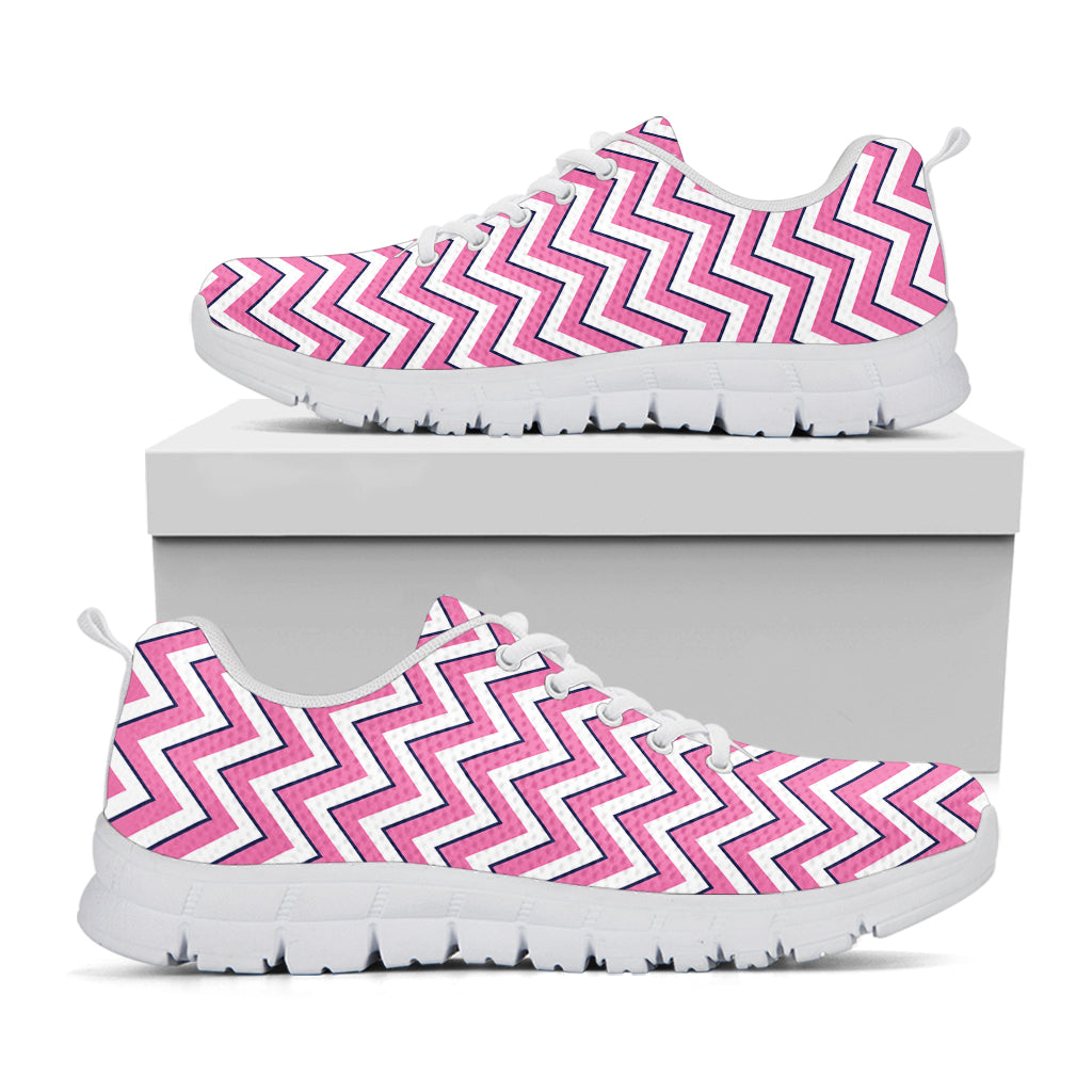 Pink White And Navy Chevron Print White Sneakers