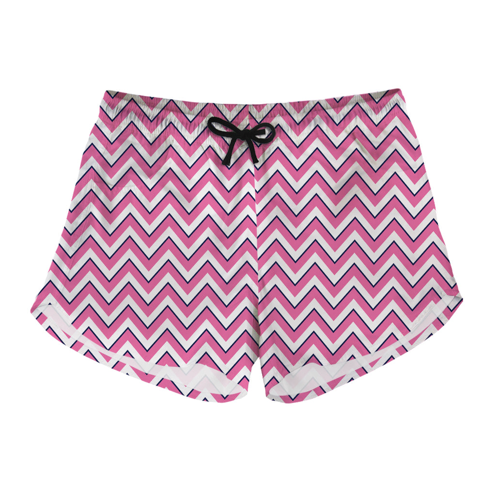 Pink White And Navy Chevron Print Women's Shorts