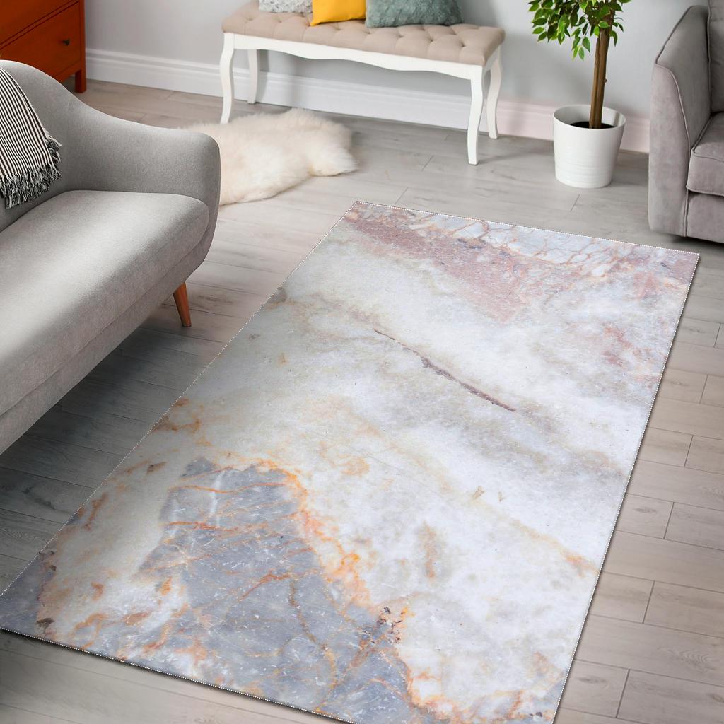 Pink White Grey Marble Print Area Rug