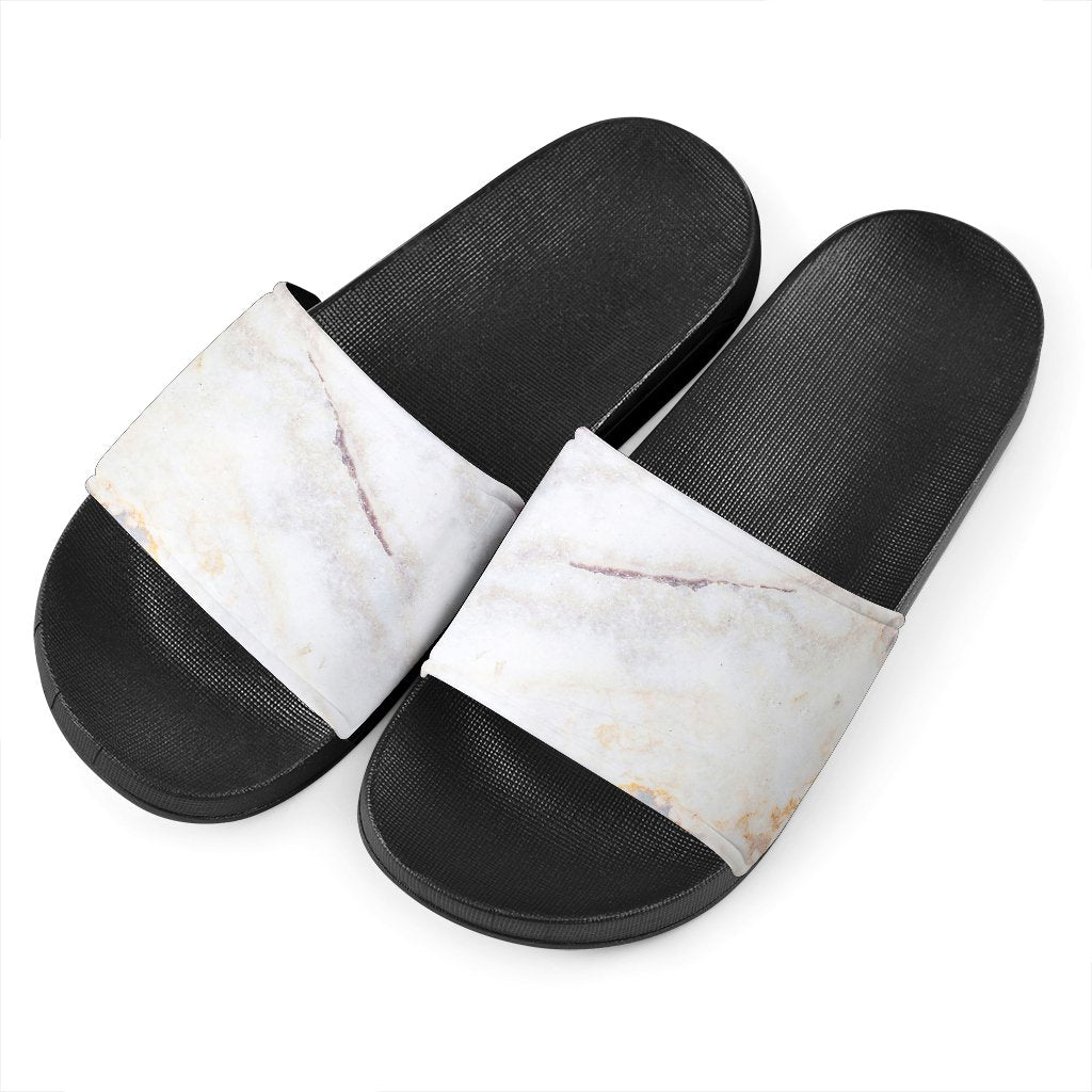 Pink White Grey Marble Print Black Slide Sandals