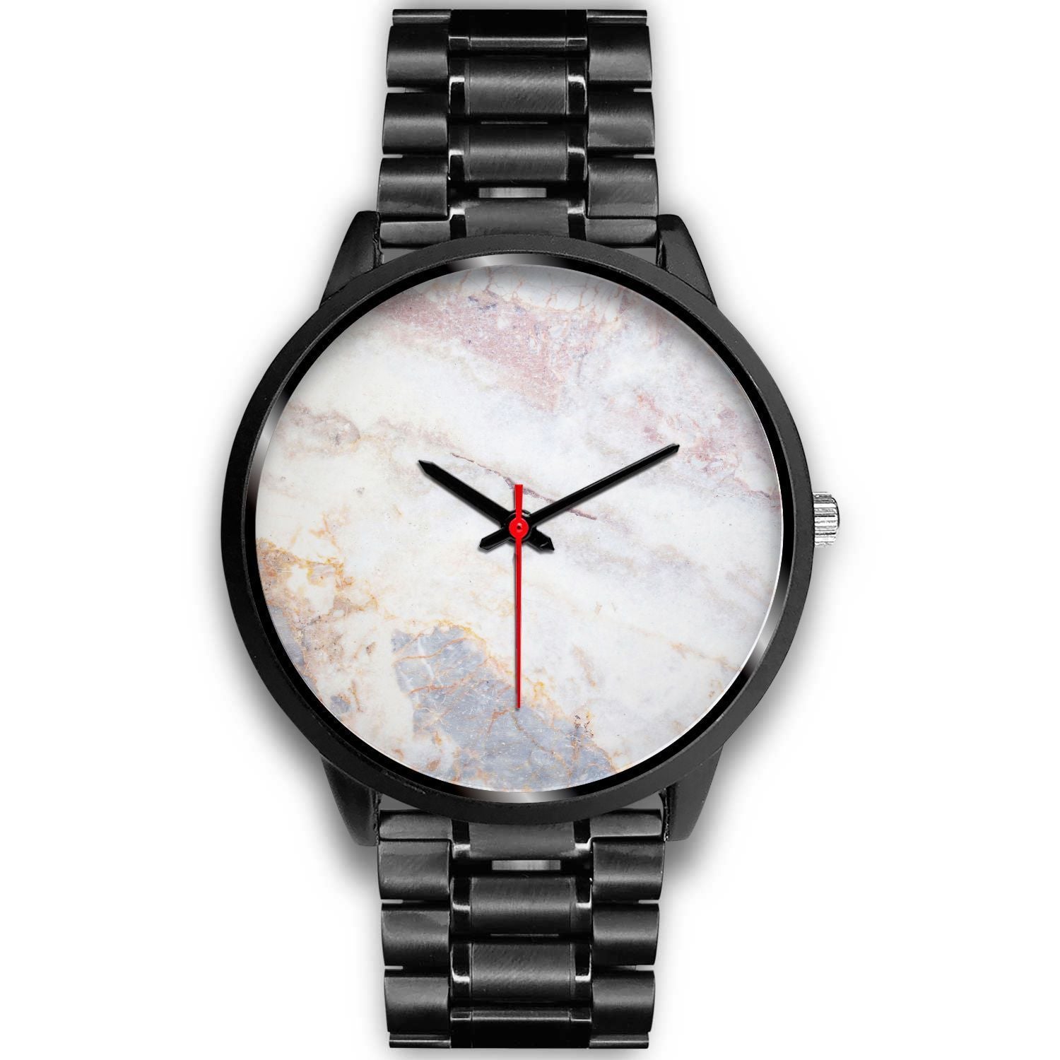 Pink White Grey Marble Print Black Watch