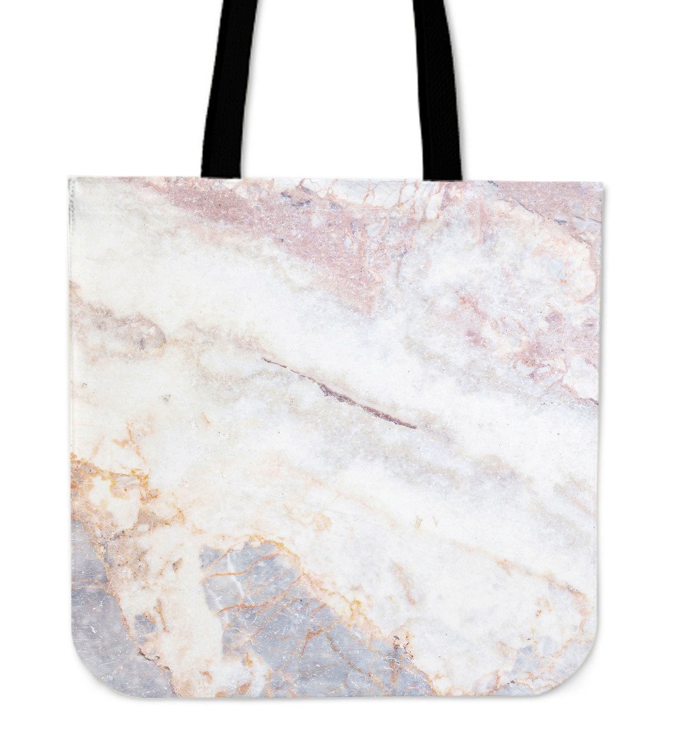 Pink White Grey Marble Print Canvas Tote Bag