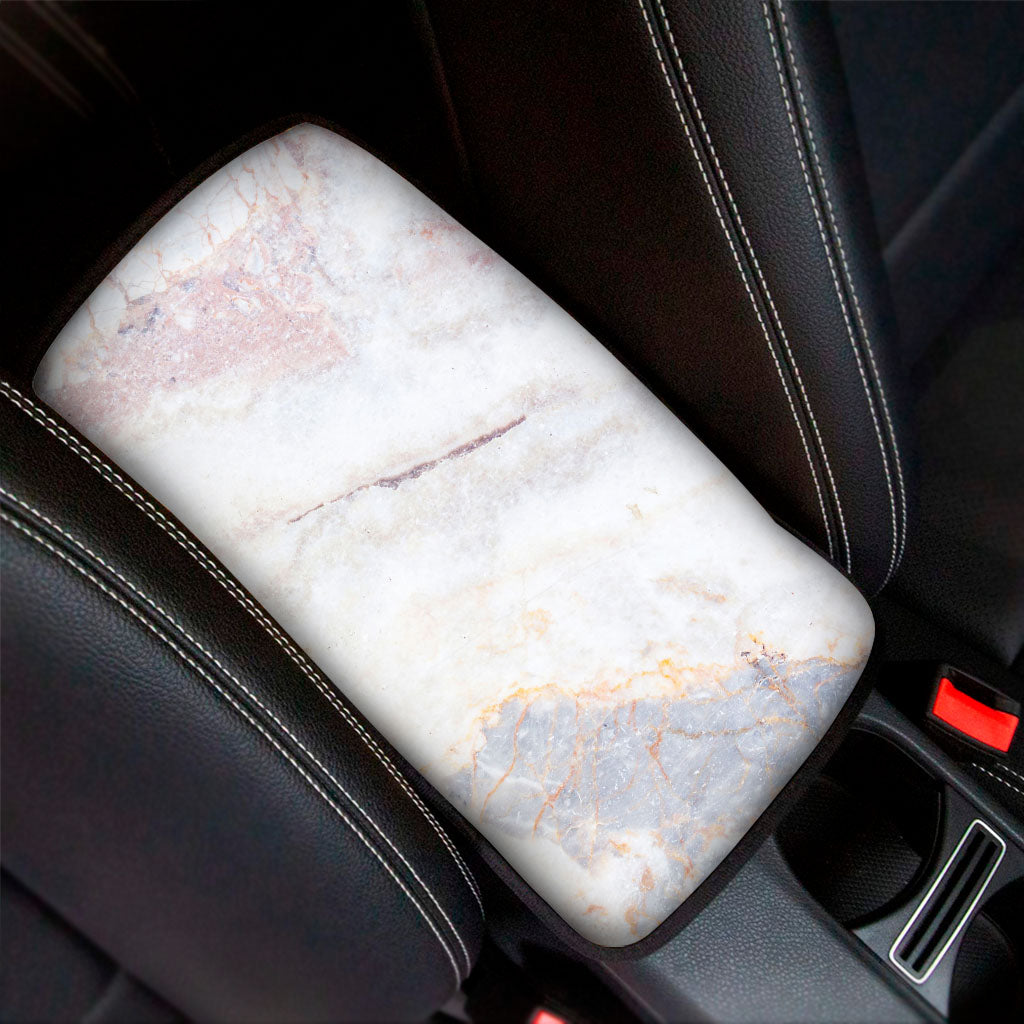 Pink White Grey Marble Print Car Center Console Cover