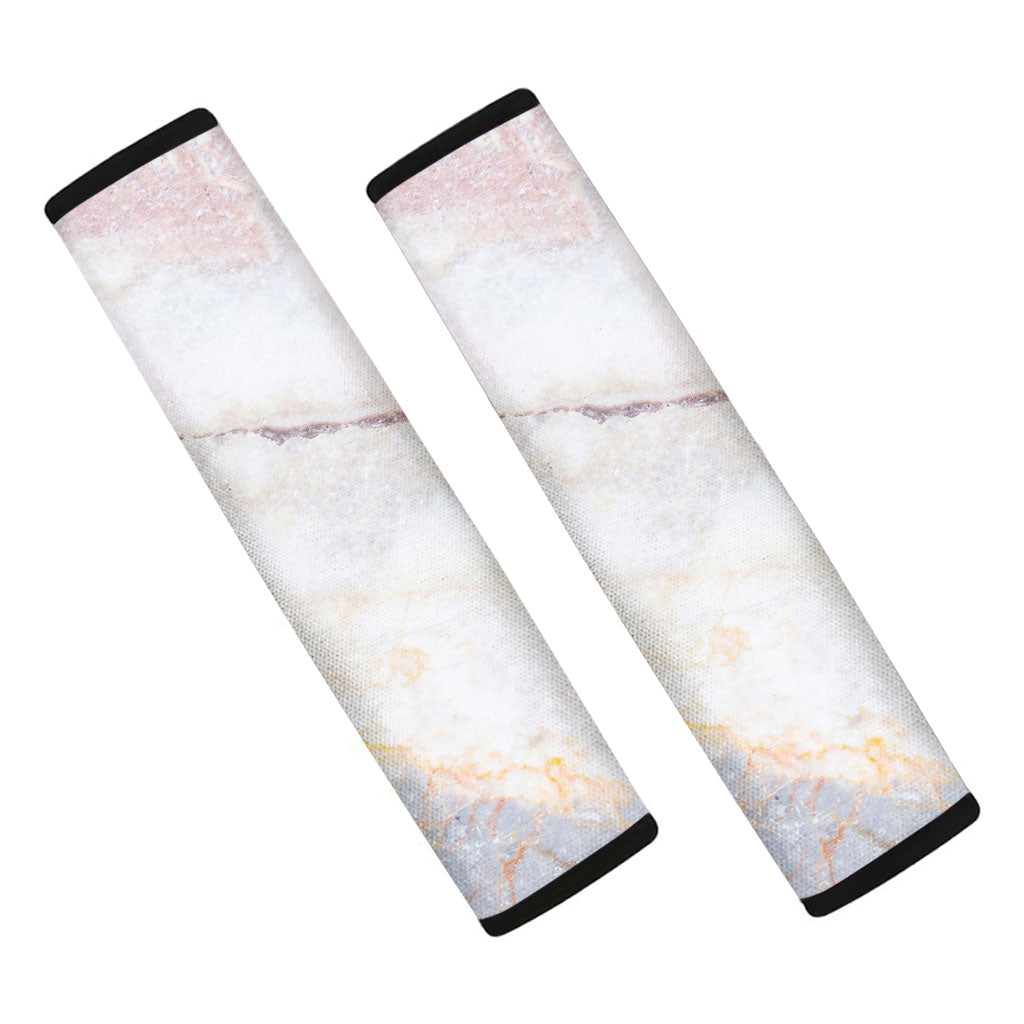 Pink White Grey Marble Print Car Seat Belt Covers