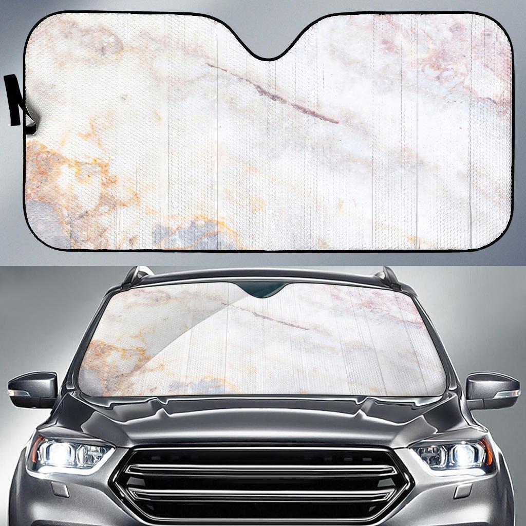 Pink White Grey Marble Print Car Sun Shade