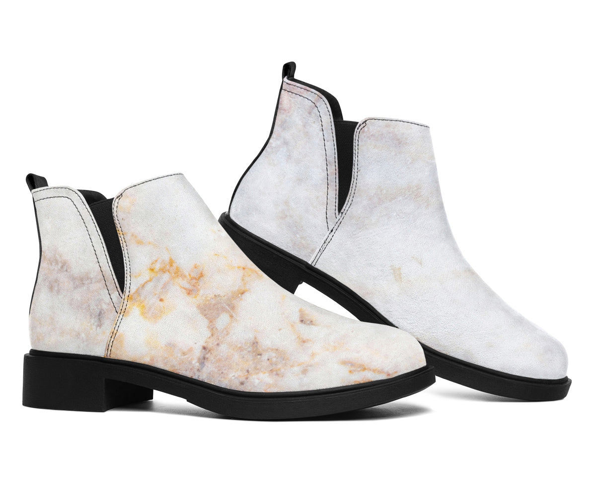 Pink White Grey Marble Print Flat Ankle Boots