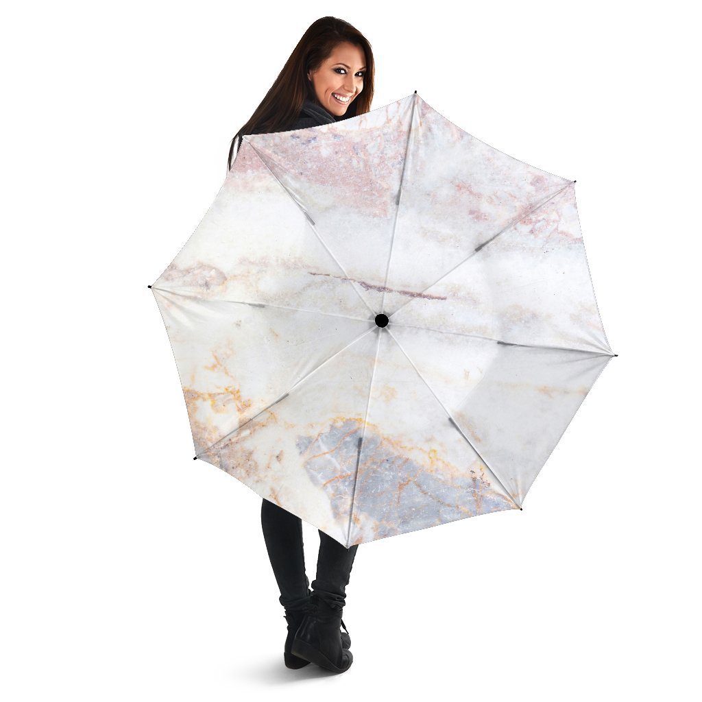 Pink White Grey Marble Print Foldable Umbrella