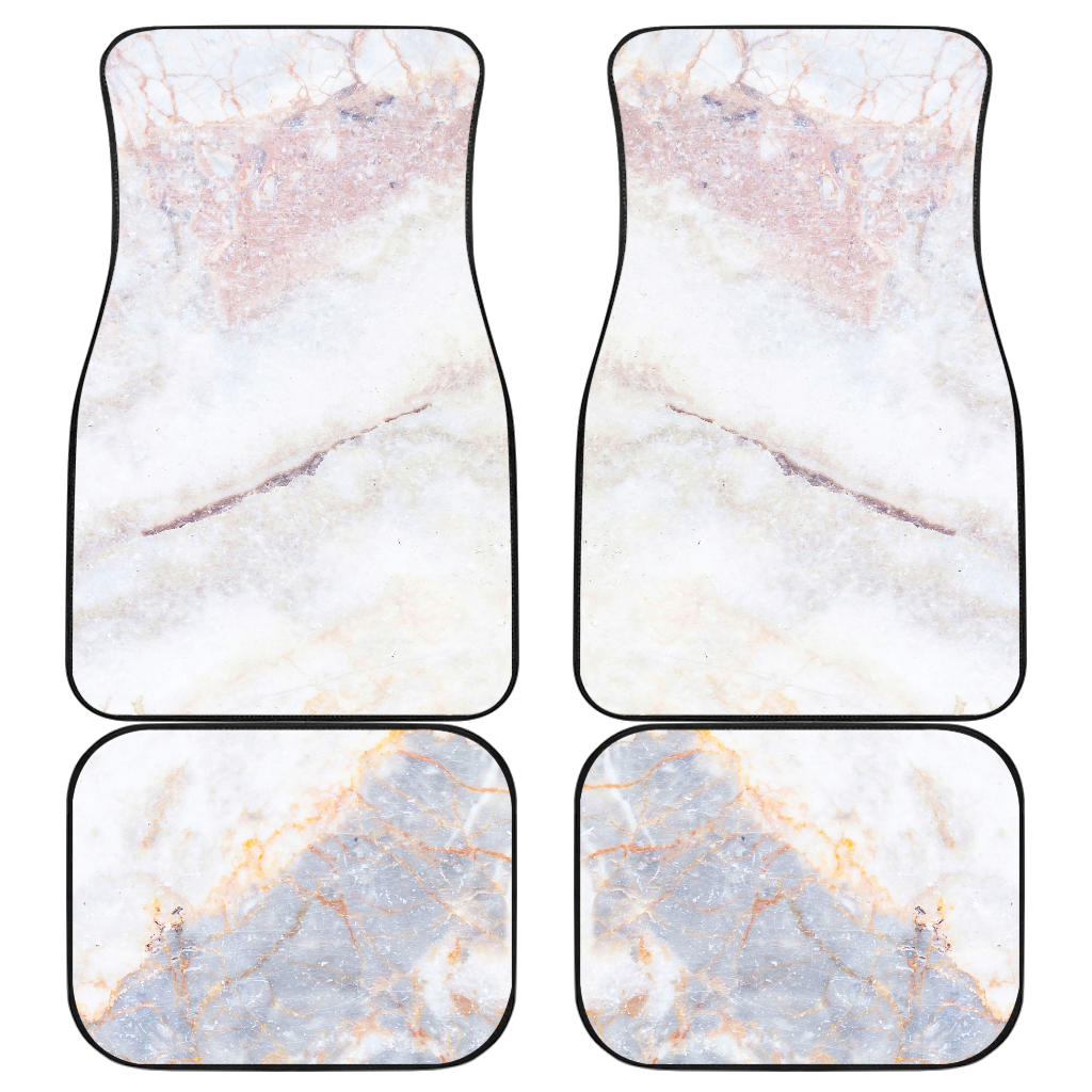 Pink White Grey Marble Print Front and Back Car Floor Mats