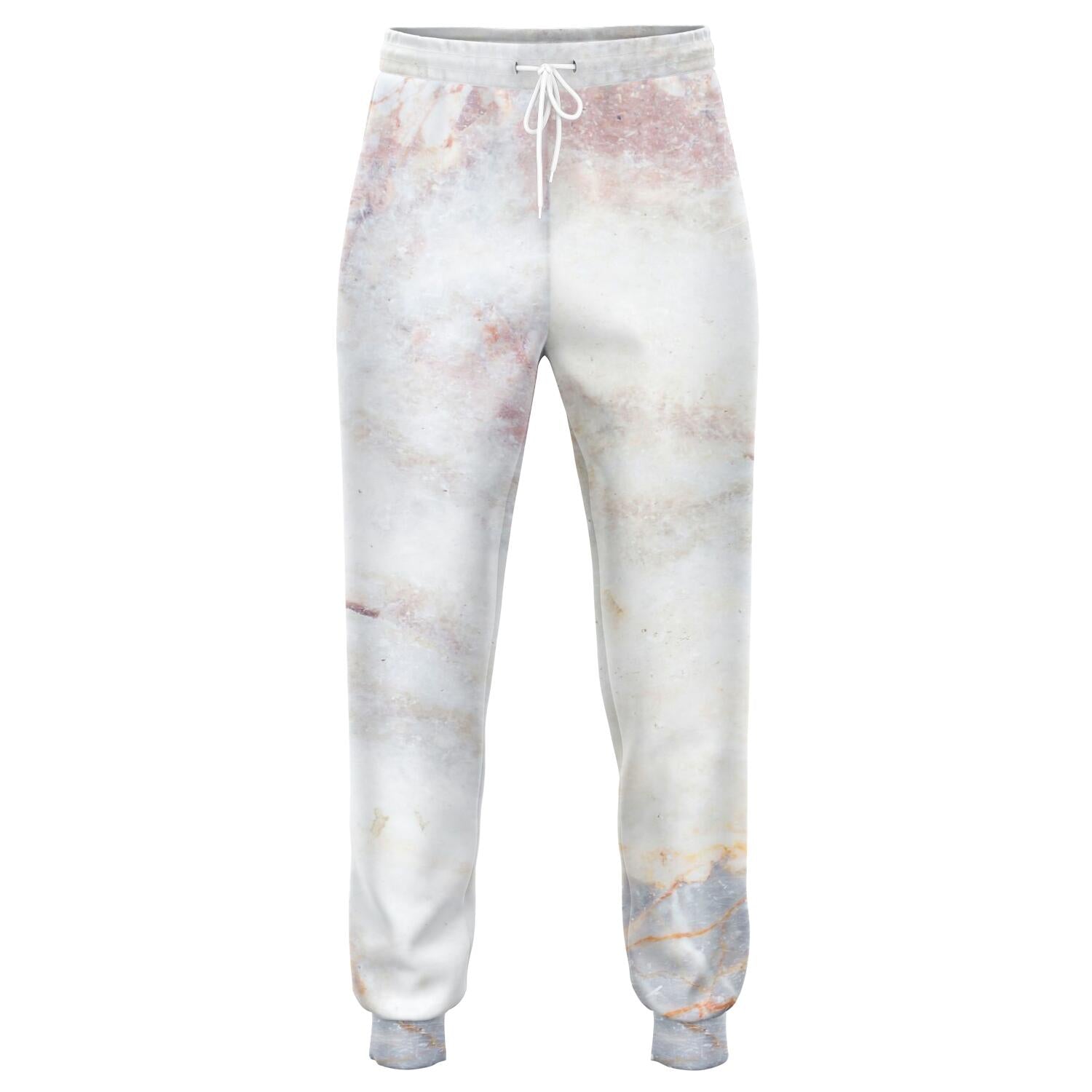 Pink White Grey Marble Print Jogger Pants