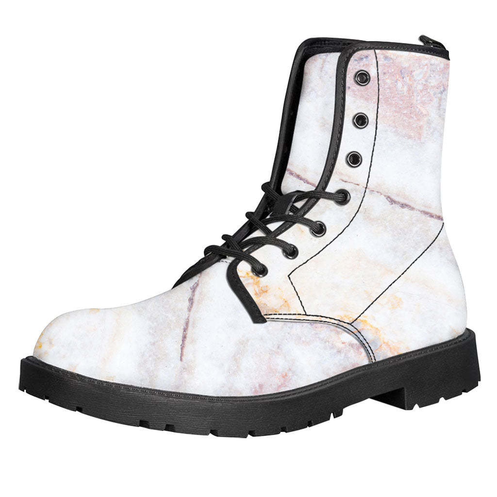 Pink White Grey Marble Print Leather Boots