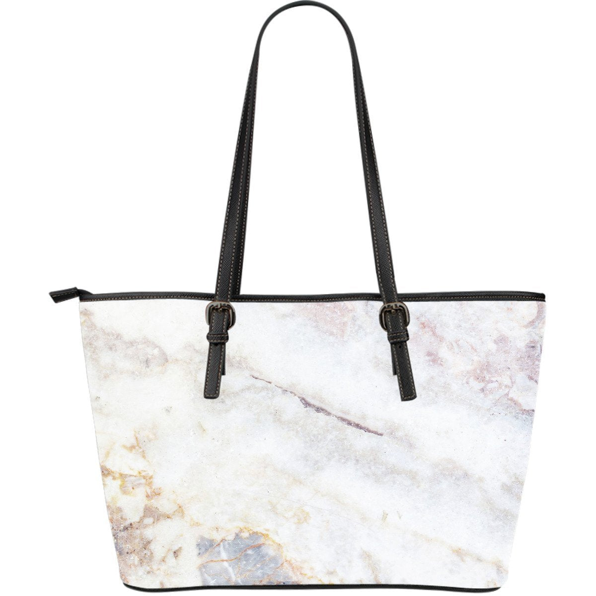 Pink White Grey Marble Print Leather Tote Bag