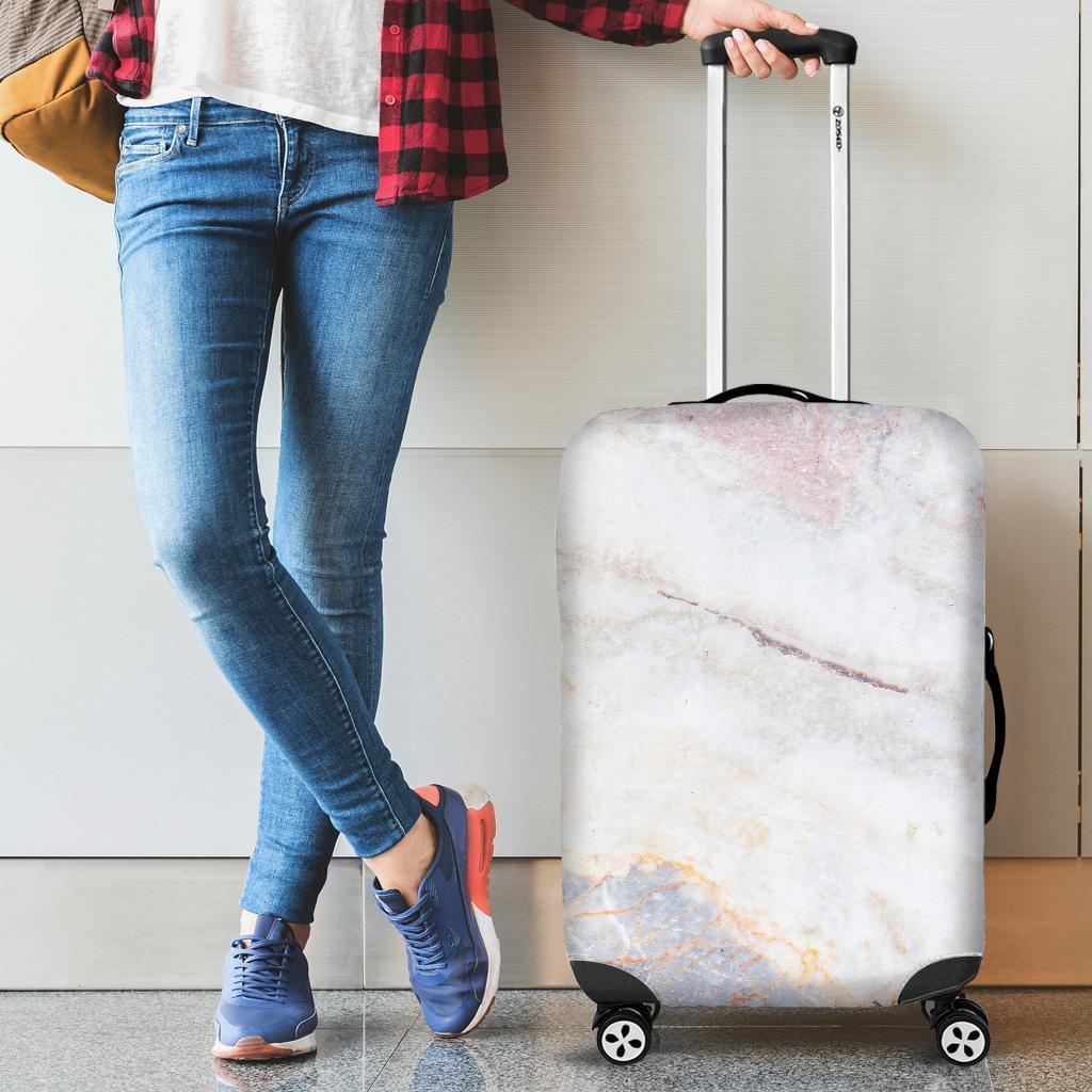 Pink White Grey Marble Print Luggage Cover