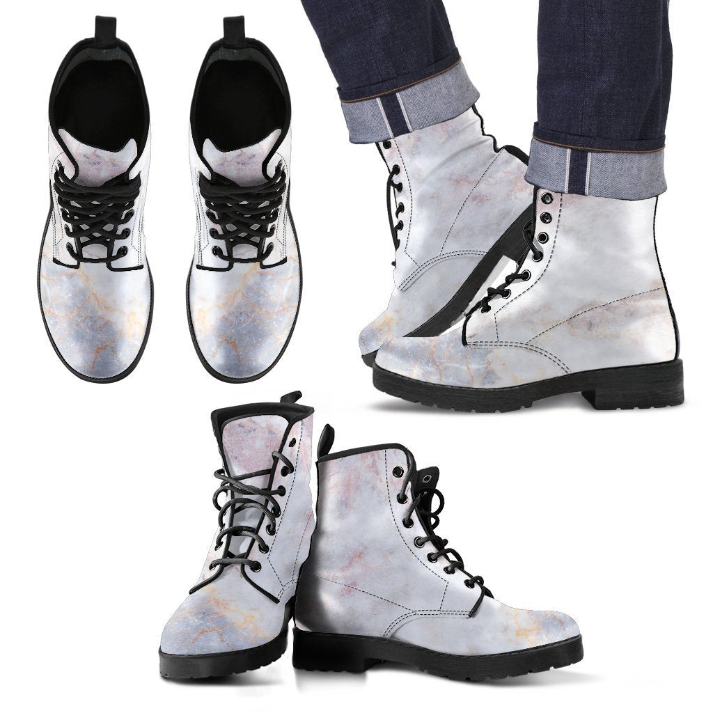 Pink White Grey Marble Print Men's Boots