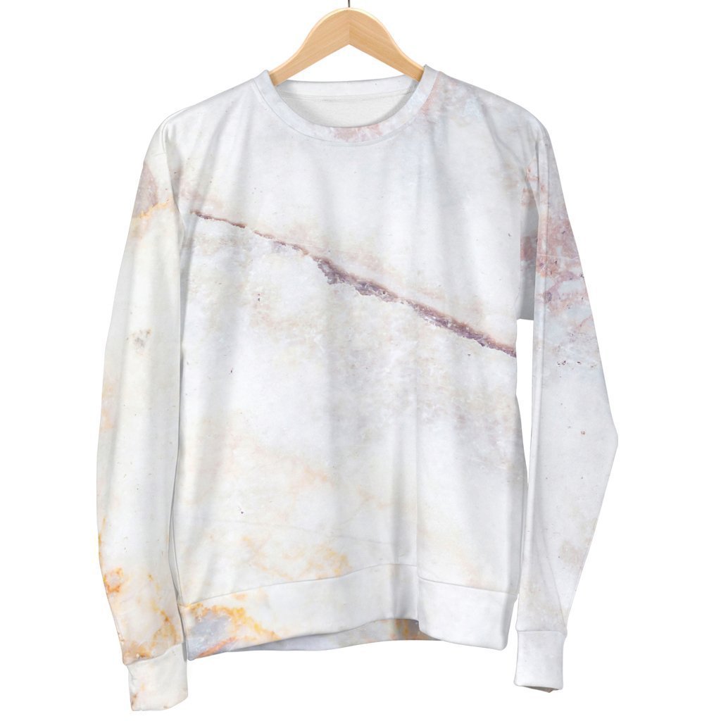 Pink White Grey Marble Print Men's Crewneck Sweatshirt