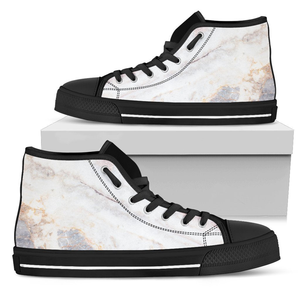 Pink White Grey Marble Print Men's High Top Shoes