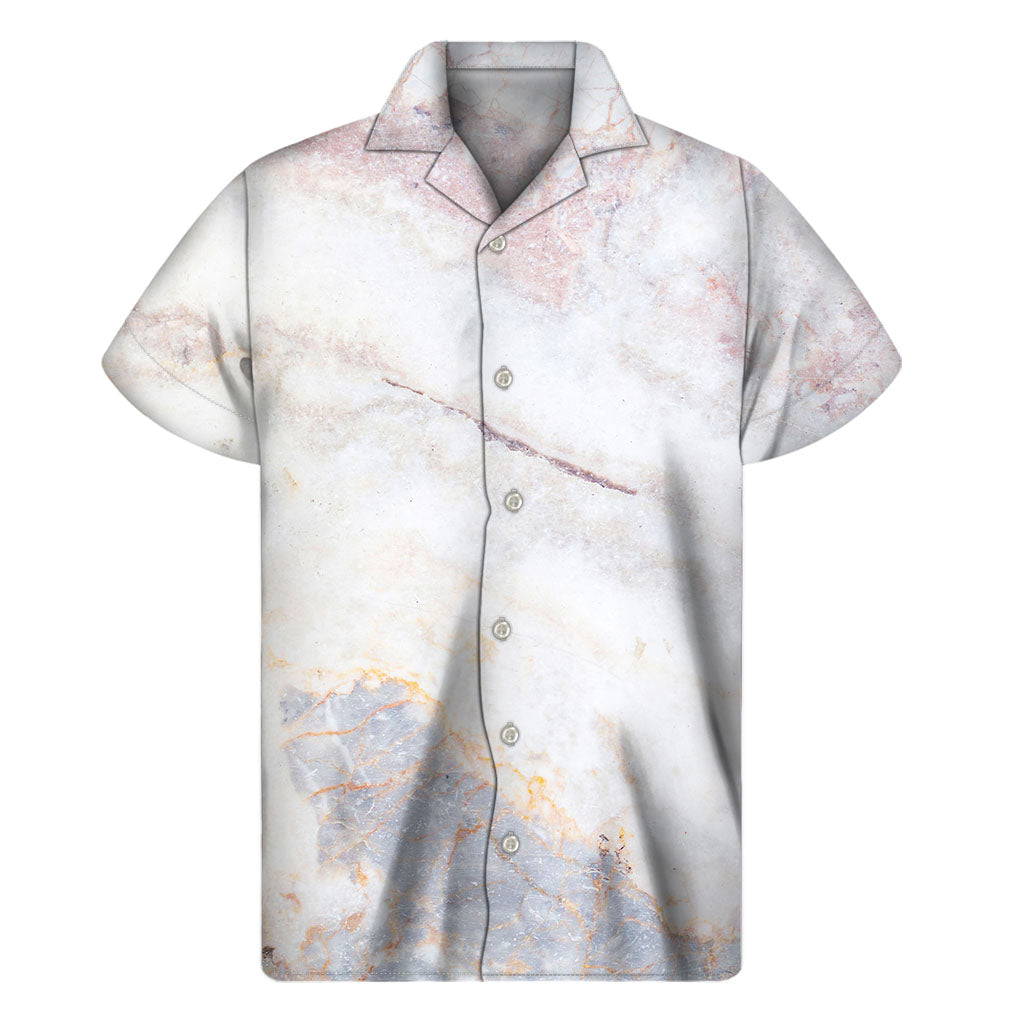 Pink White Grey Marble Print Men's Short Sleeve Shirt