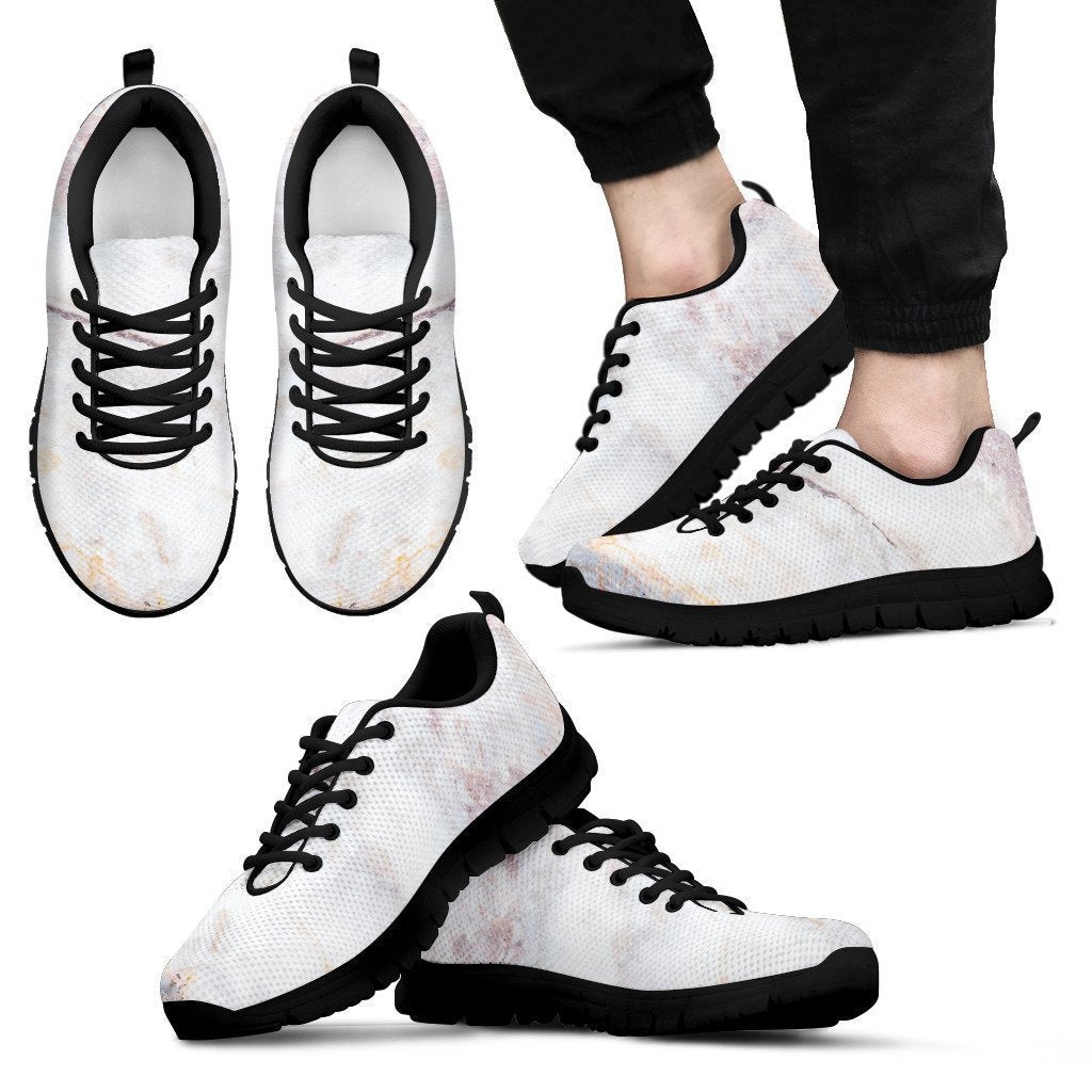 Pink White Grey Marble Print Men's Sneakers