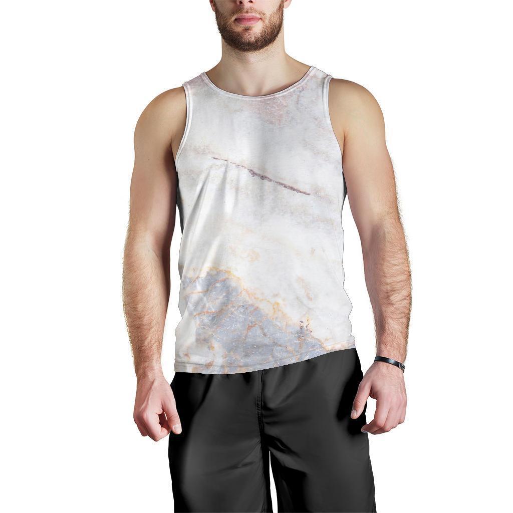 Pink White Grey Marble Print Men's Tank Top