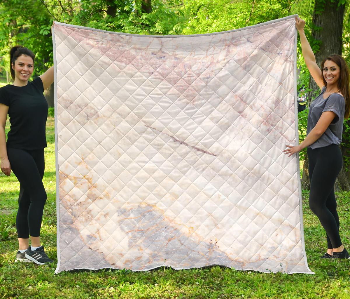 Pink White Grey Marble Print Quilt