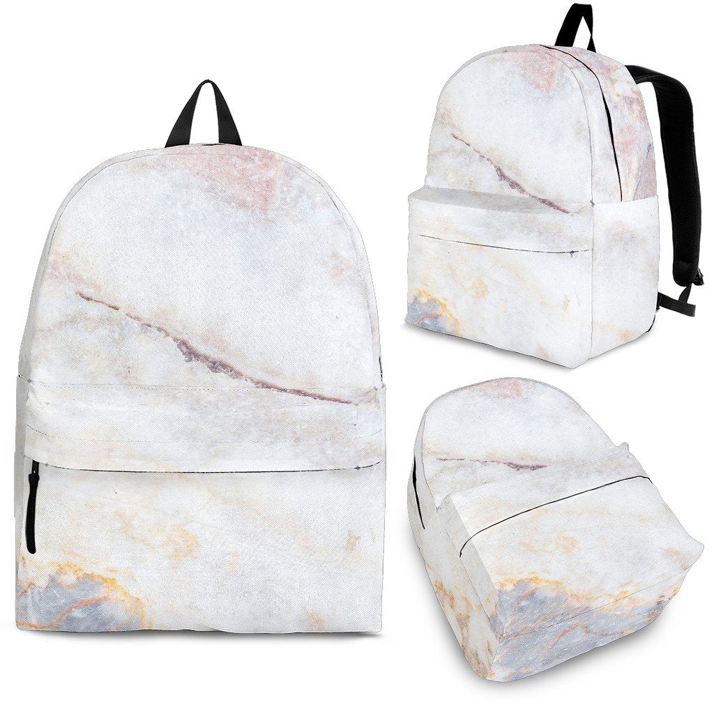 Pink White Grey Marble Print School Backpack