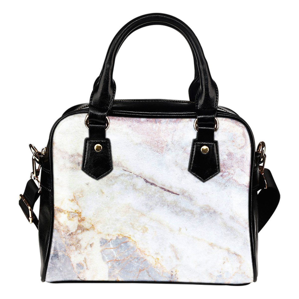 Pink White Grey Marble Print Shoulder Handbag