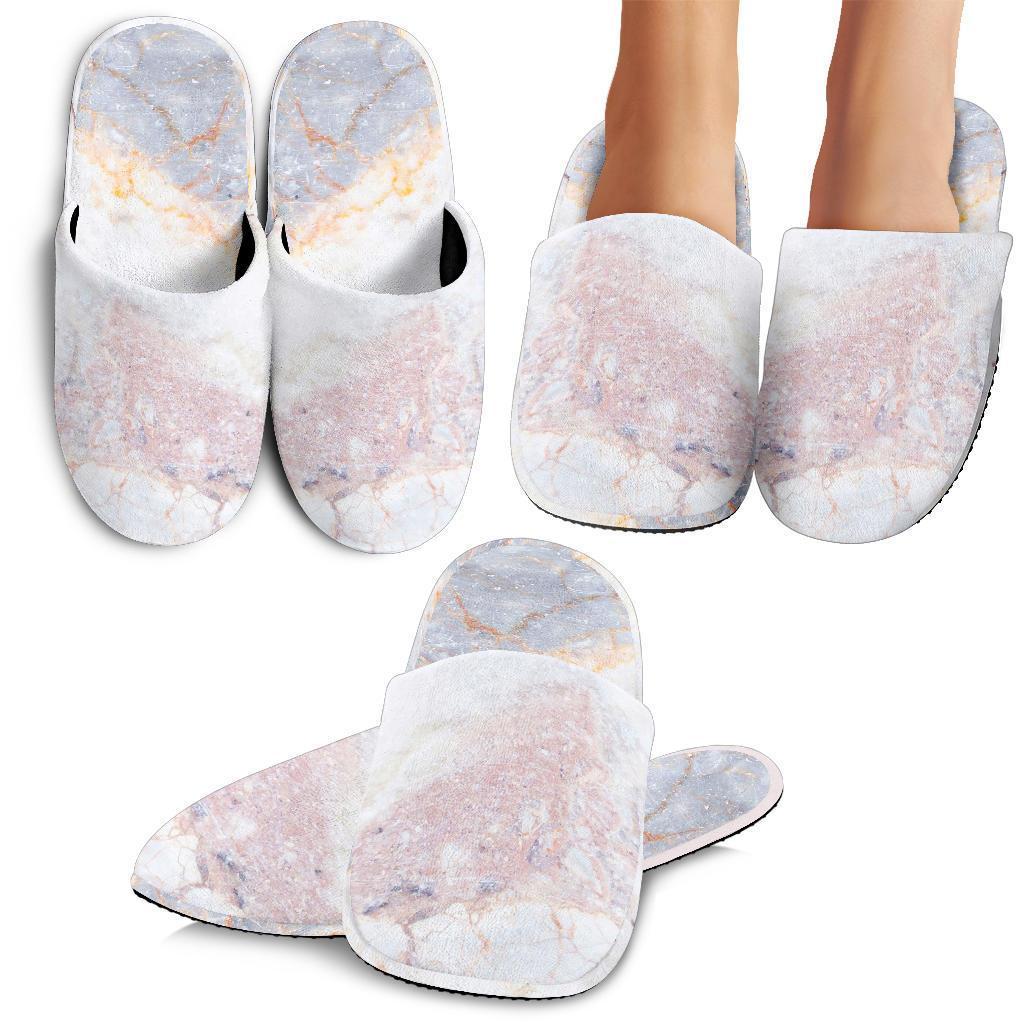 Pink White Grey Marble Print Slippers