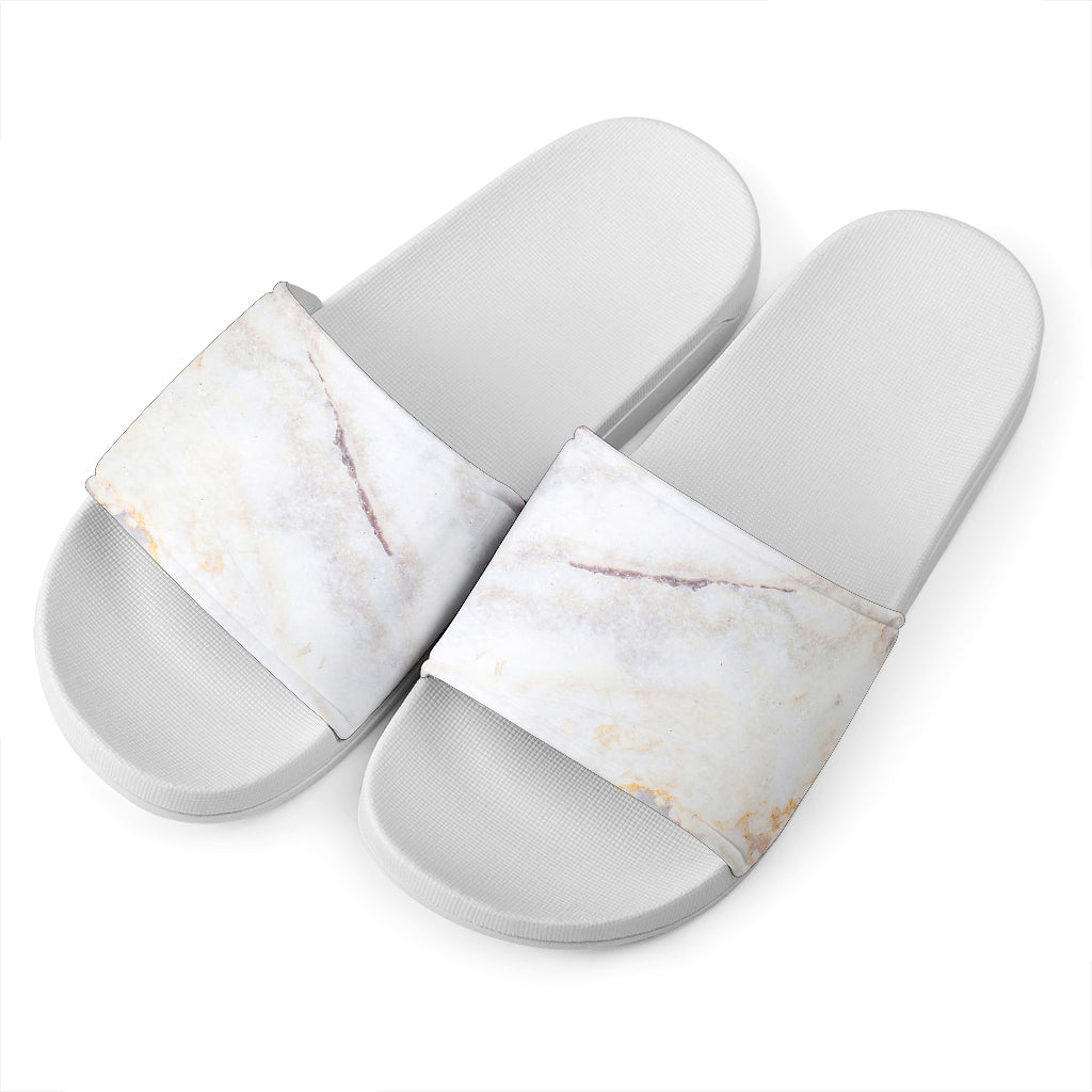 Pink White Grey Marble Print White Slide Sandals