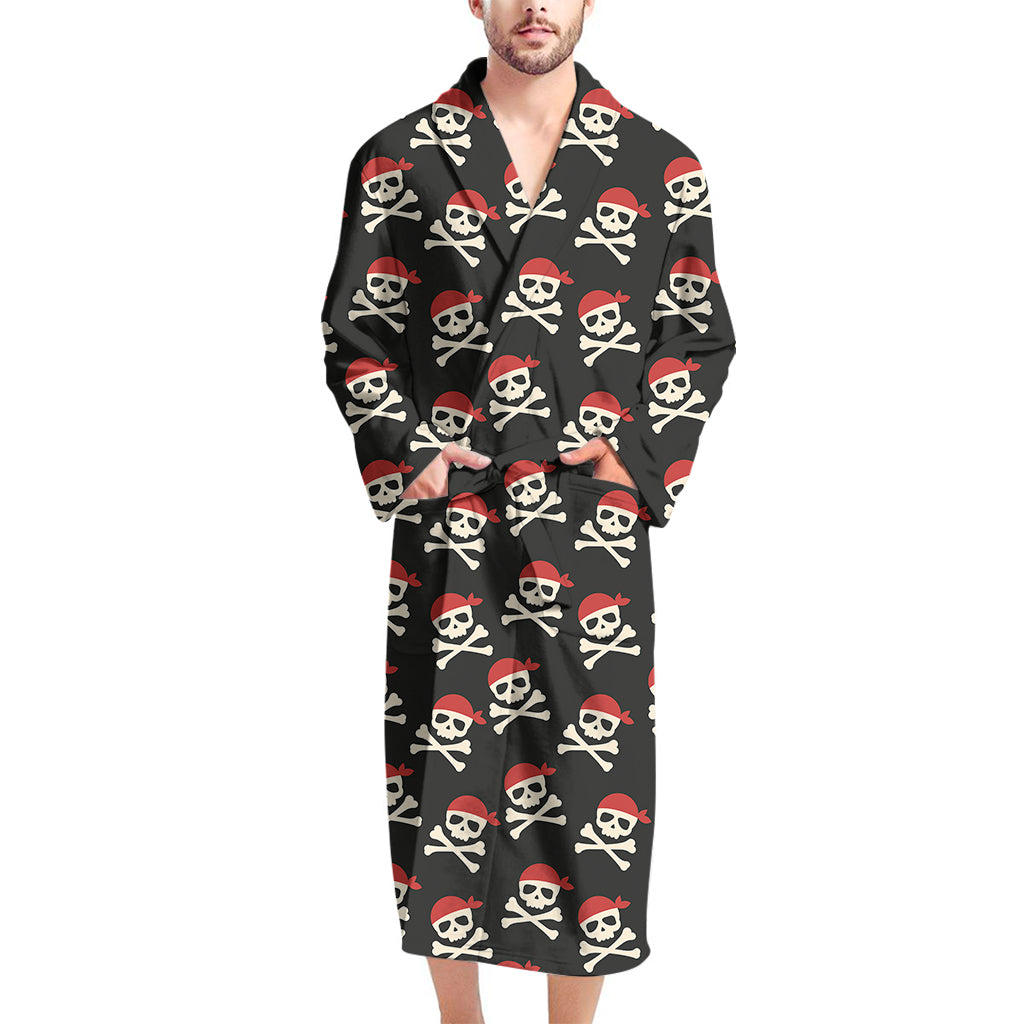 Pirate Skull Crossbones Pattern Print Men's Bathrobe