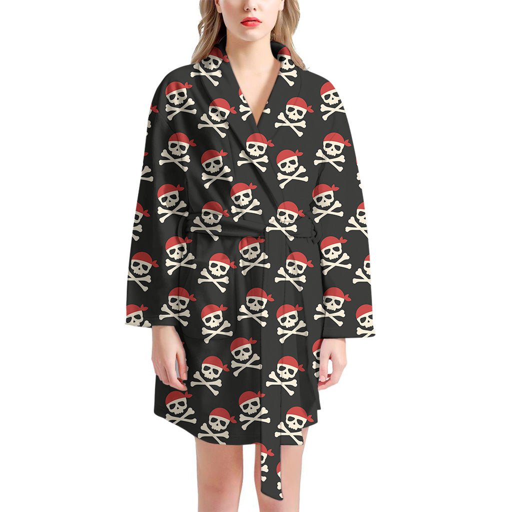 Pirate Skull Crossbones Pattern Print Women's Bathrobe